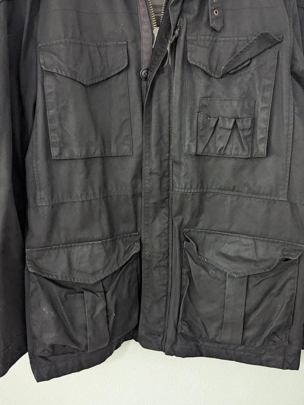 Vintage J. Crew Coated Barn Jacket The British Millerain Black Pockets Large T
